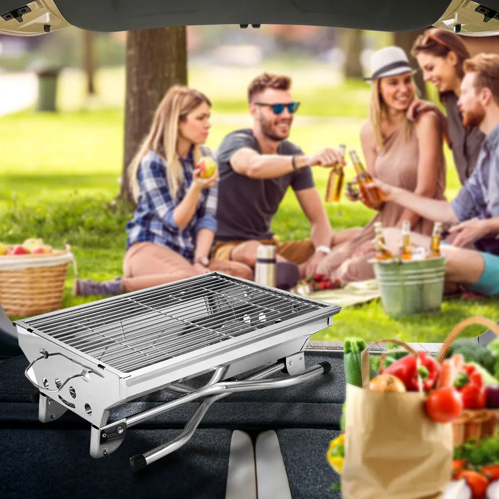 Portable Barbecue Grill Multi-Function Camping Stove with Stand with Storage Basket Charcoal Rack for Outdoor Camping Picnic