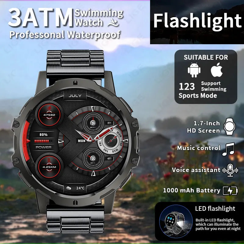 LIGE 2025 Military Grade 1000mAh Battery Smart Watch Men 3ATM Waterproof Bluetooth Call Men Sports Health Monitoring Smartwatch