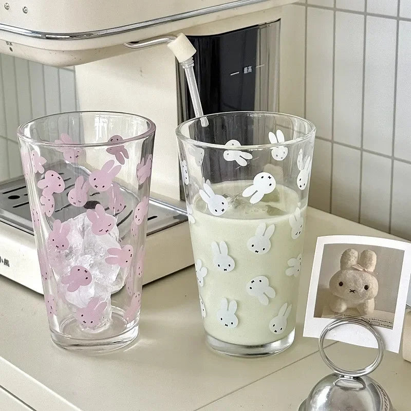 450ML Kawaii Miffy Cute Large Capacity Printed Glass Cup Milk Coffee Liquor Juice Cup Gift Toy for Girl