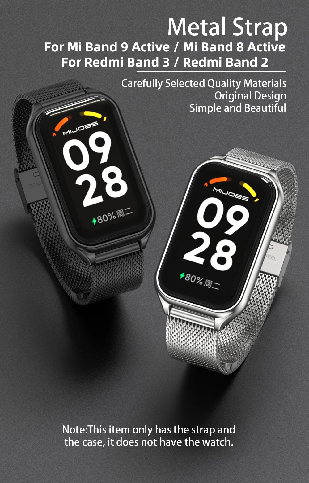 Metal Strap For Mi Band 9 Active Bracelet Wristband for Xiaomi Smart Band 8 Active Watchband Mi 8 Active Stainless Steel Strap