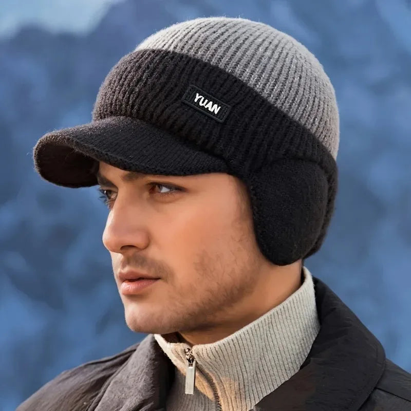 Dual-Tone Knit Baseball Cap - Outdoor Activities | Fashionable Dad Hat with Ear Protection | Perfect for Couples Hats for Men