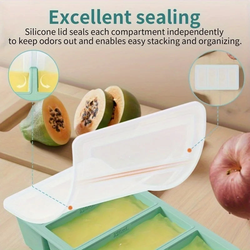 1pc Silicone Freezer Tray with Lid - Durable Kitchen Storage for Soup, Broth & Sauces - Stackable Food Prep Container