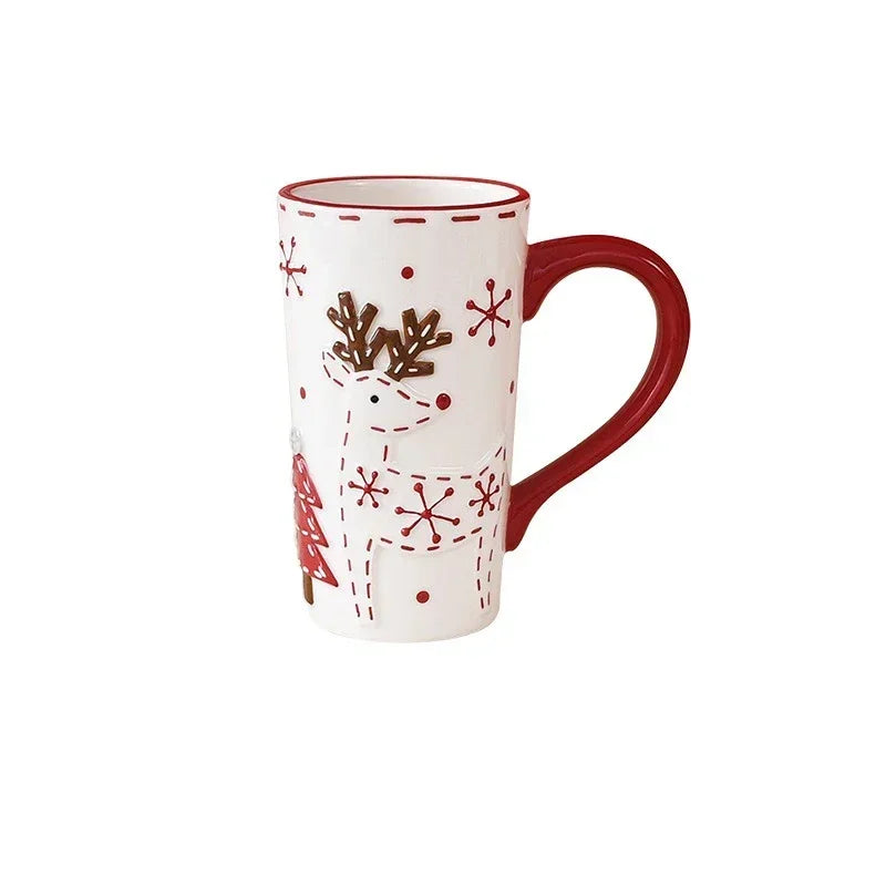 Christmas Ceramic Coffee Mug Santa Claus Mould Coffee Mug Elk Embossed Cup Breakfast Dessert Milk Mug for Kids Xmas Gift 2025
