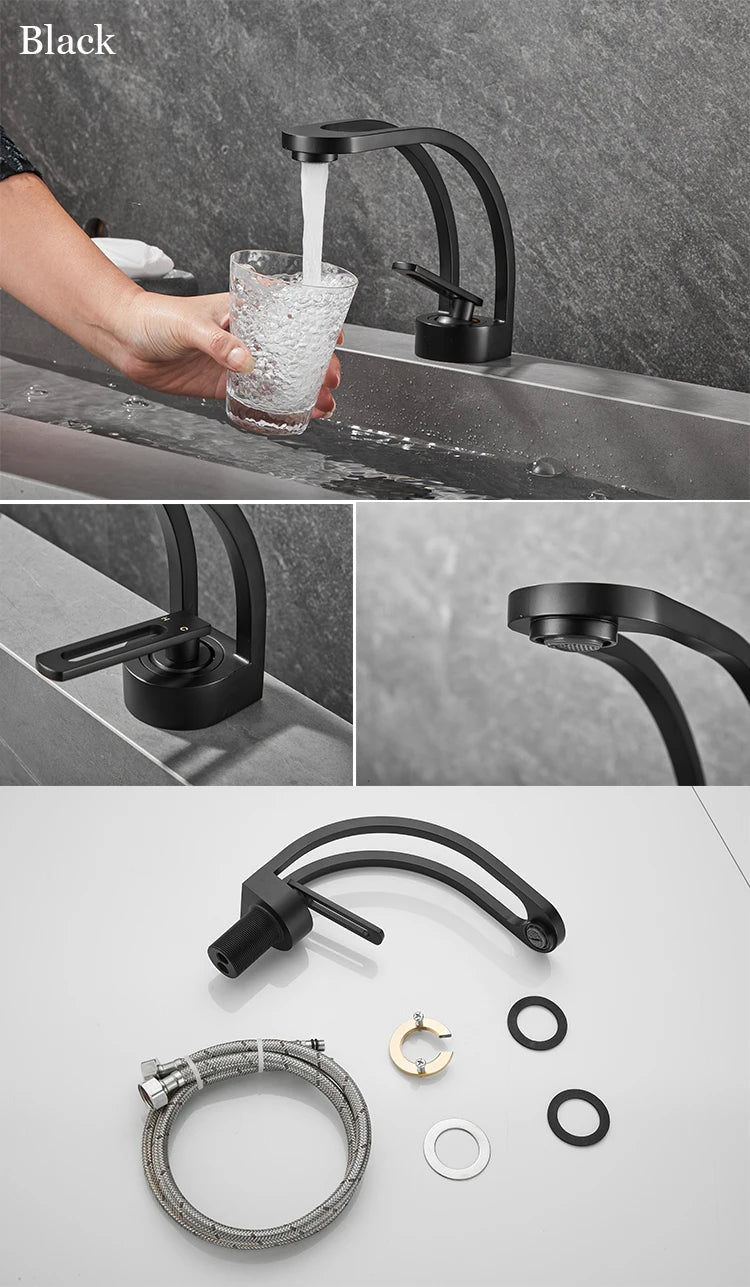 BAKALA Basin Faucet Modern Bathroom Mixer Tap Black/Gold Wash basin Faucet Single Handle Hot and Cold Waterfall Faucet
