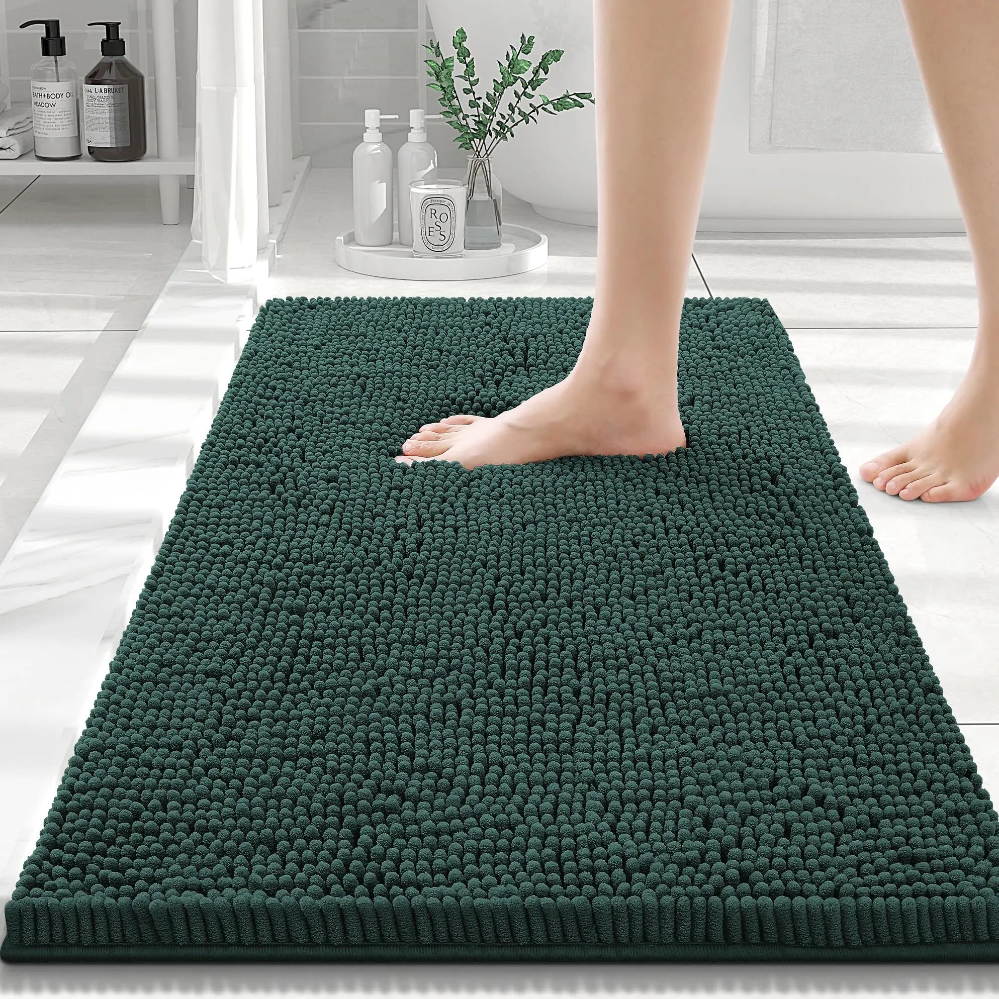 Olanly Chenille Bath Mat Fashion Non-Slips Soft Fluffy Bath Mats For Bathroom Super Absorbent Floor Mats Washable Bathroom Mat