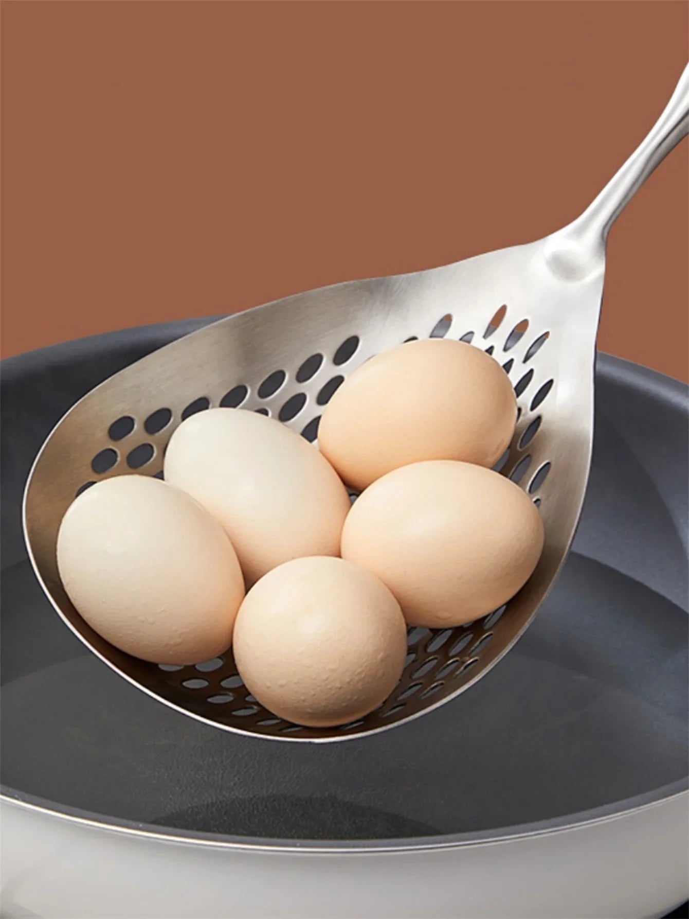1pc Large Durable Stainless Steel Colander Skimmer Spoon, Heavy Duty Food Strainer Spoon  for Frying & Cooking, Kitchen Utensils