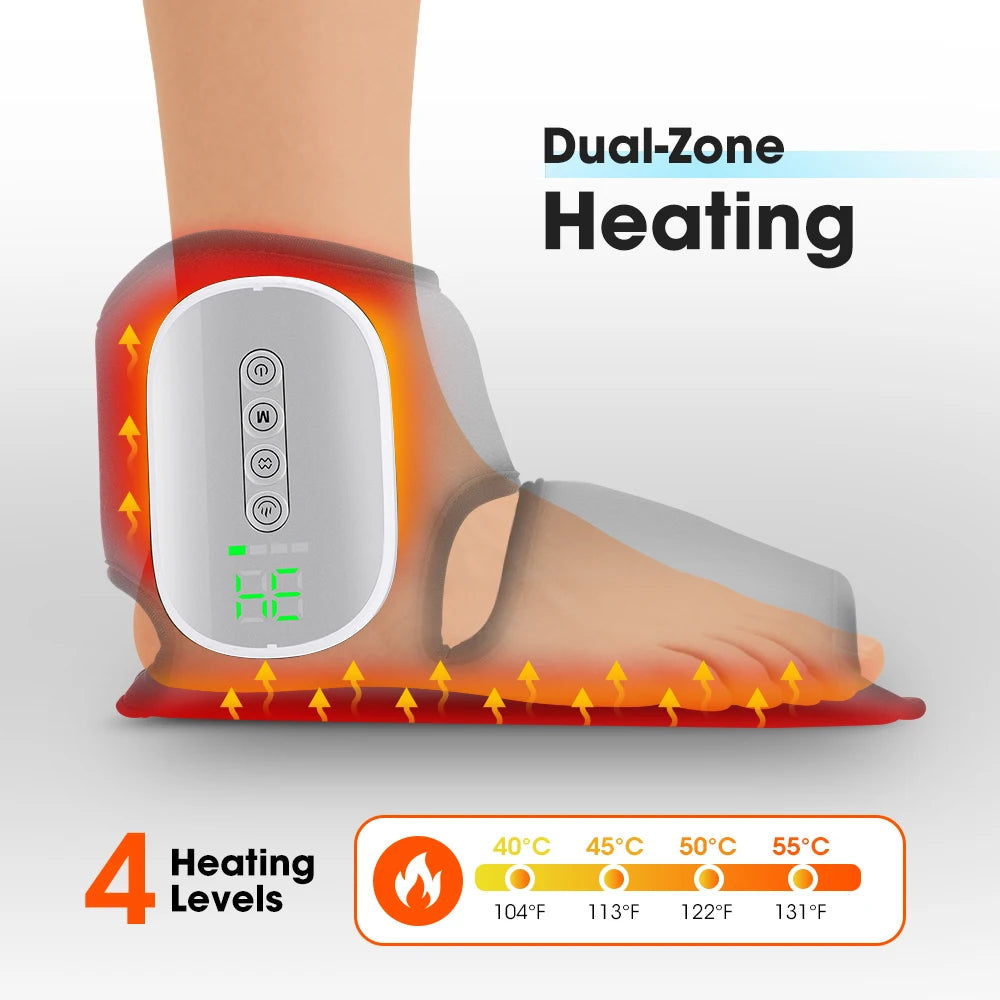 Ankle Air Compression Massager Heated Foot Wrap Support 3 Modes 4 Levels Thermal Sleeve Cordless Rechargeable Brace