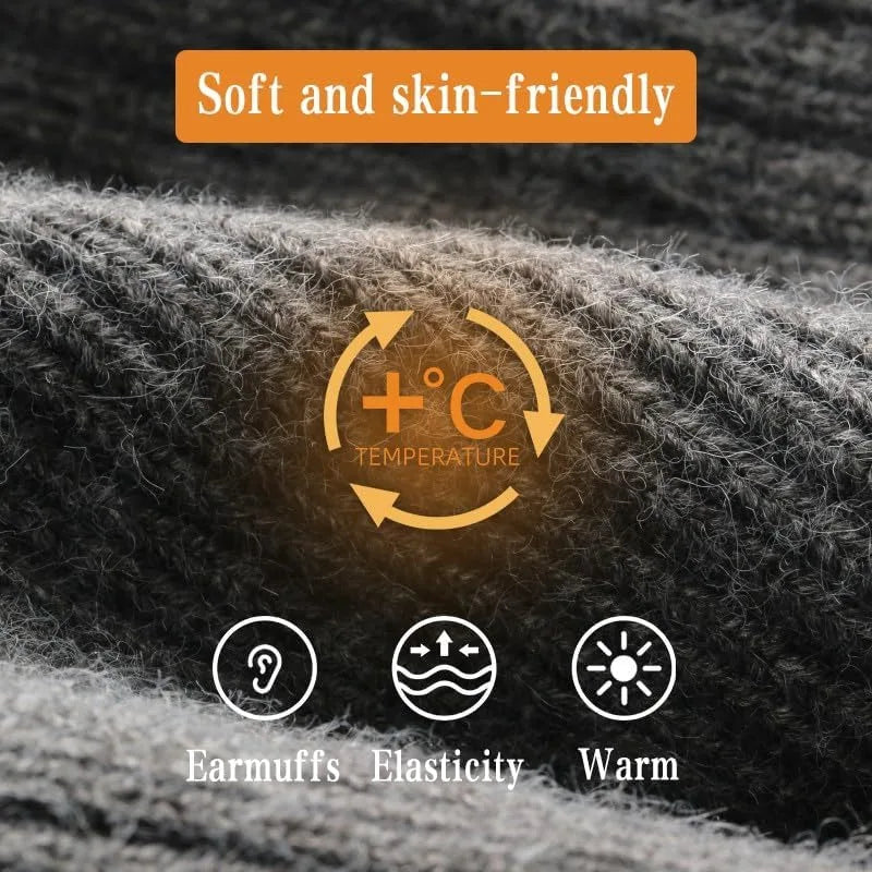 Men Winter Knitted Hat Plush Warmth Peaked Cap Outdoor Earmuff Casual Fashion Faux Fur Lined Bomber Hats Cycling Ear Protection