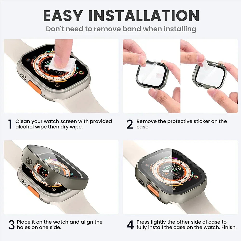 HD Tempered Glass+Case For Apple Watch Ultra 3 49mm PC Bumper+Screen Protector Cover iWatch Ultra 2/1 49mm drop resistance Shell