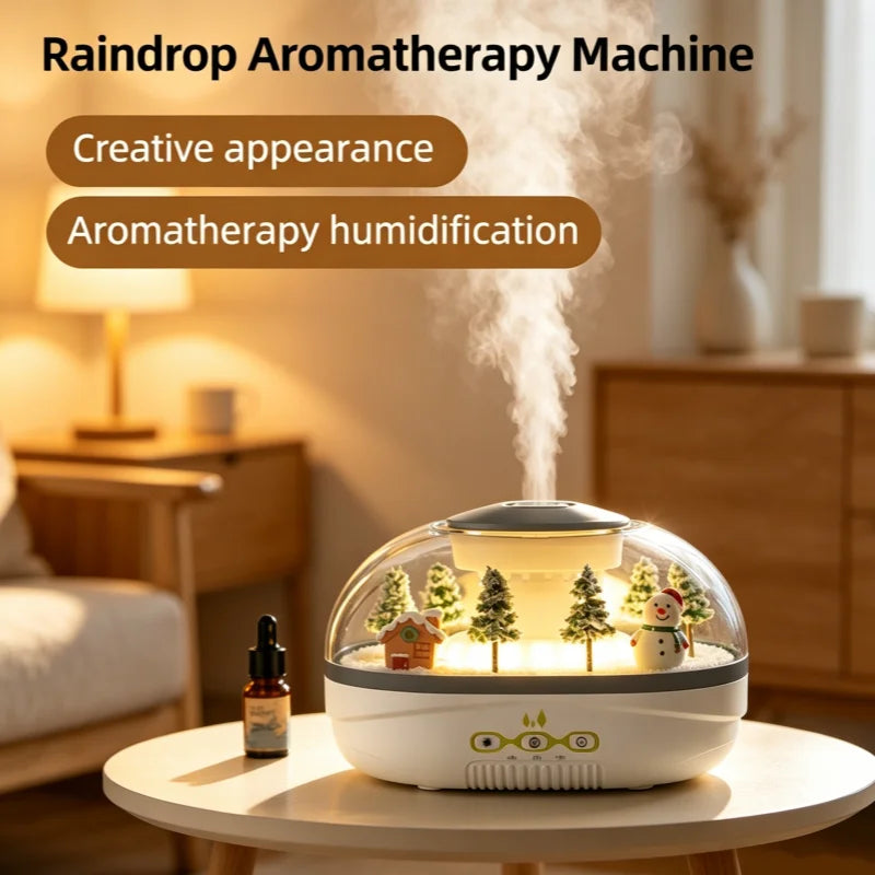 Snowman Landscape Aroma Humidifier with Colorful Light Essential Oil Diffuser Ultrasonic Raindrop Air Humidifier for Home Office