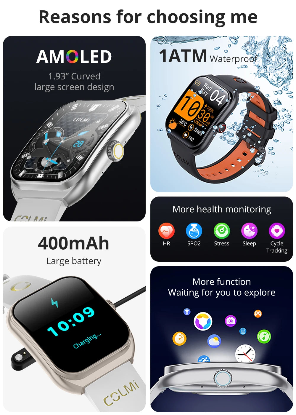 New COLMI P86 1.93" AMOLED Smartwatch Men Health Manager Bluetooth Call IP68 Waterproof Smart Watch Women For Xiaomi iOS Phone