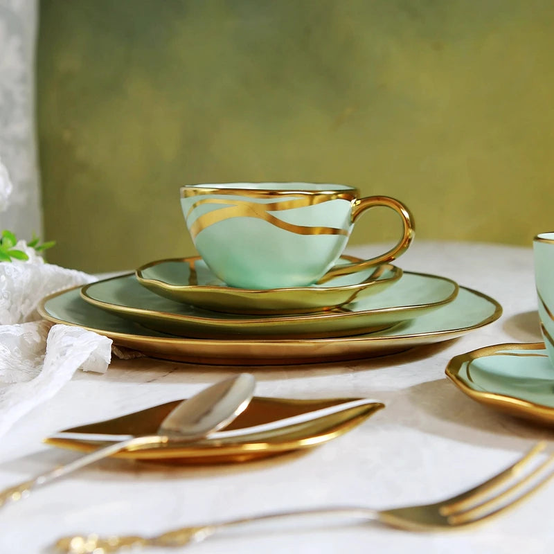 European style gold-plated ceramic Western food plate, hotel Western restaurant, home fruit pastry plate