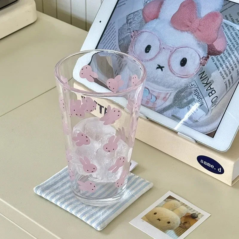 450ML Kawaii Miffy Cute Large Capacity Printed Glass Cup Milk Coffee Liquor Juice Cup Gift Toy for Girl