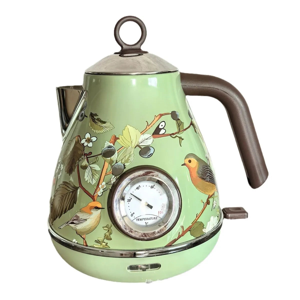 Automatic Power Off Retro Green Paint Decal Electrc Kettle Boiling Water with Thermometer 304stainless Steel 1850w 1.7L