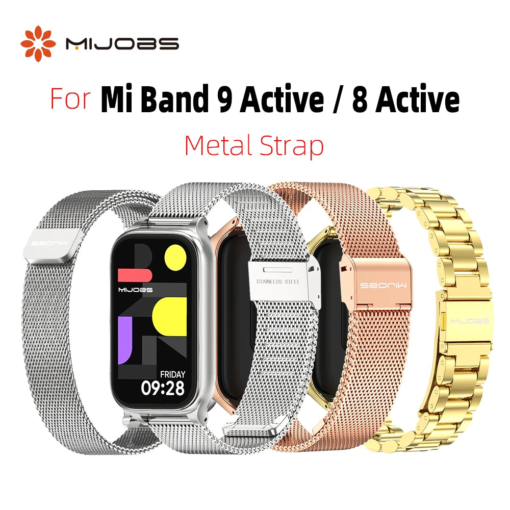 Metal Strap For Mi Band 9 Active Bracelet Wristband for Xiaomi Smart Band 8 Active Watchband Mi 8 Active Stainless Steel Strap