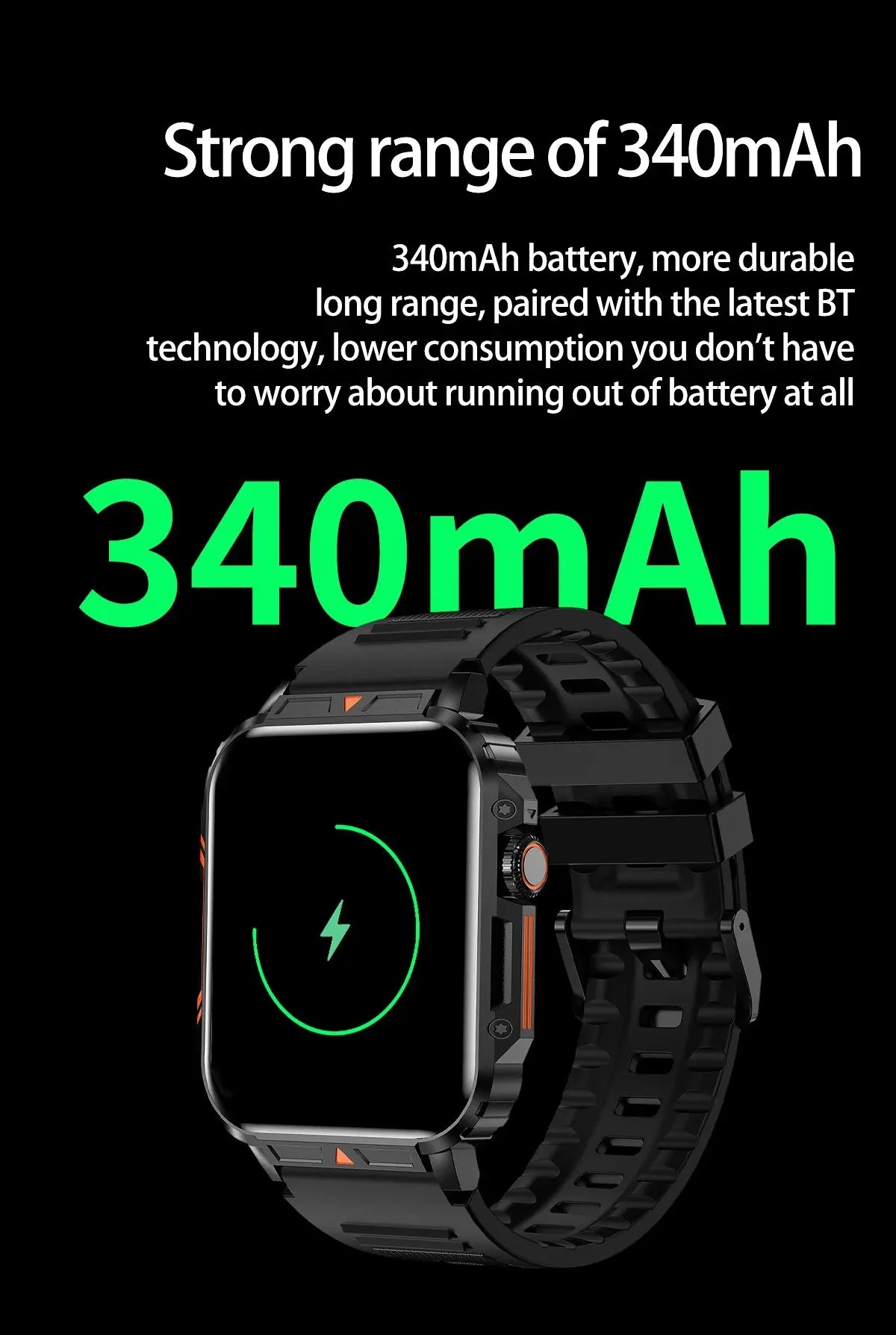 2025 New Rugged Military Sports Smart Watch 1.95 inch 300mAH Bluetooth Fitness Tracker reloj hombre Smarthwhatch For Android IOS
