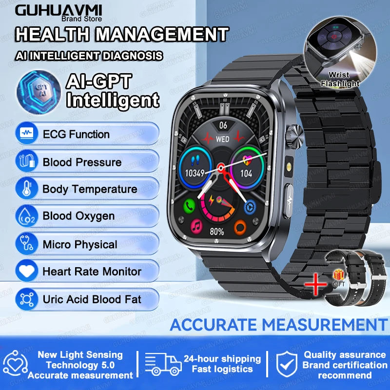 2026New Accurate Diagnosis Smart Watch ECG Blood Oxygen BP Uric Acid Lipids HD AMOLED Screen BT Call Health Smartwatch Men Women