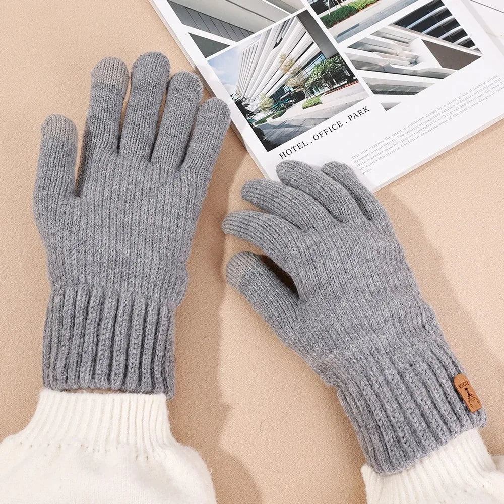 New Men's Warm Full Finger Gloves Winter Touchscreen Plus Fleece Gloves Men Women Thickening Wool Knitted Cycling Driving Gloves