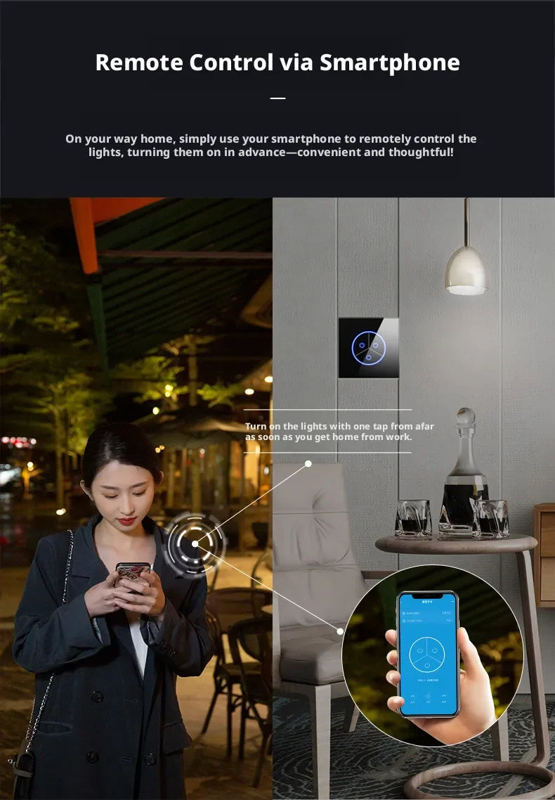 Tuya Smart Life WiFi Smart Touch Switch Tempered Glass Panel WiFi Bluetooth Dual Mode+RF433 Alexa/Google Home Voice Control