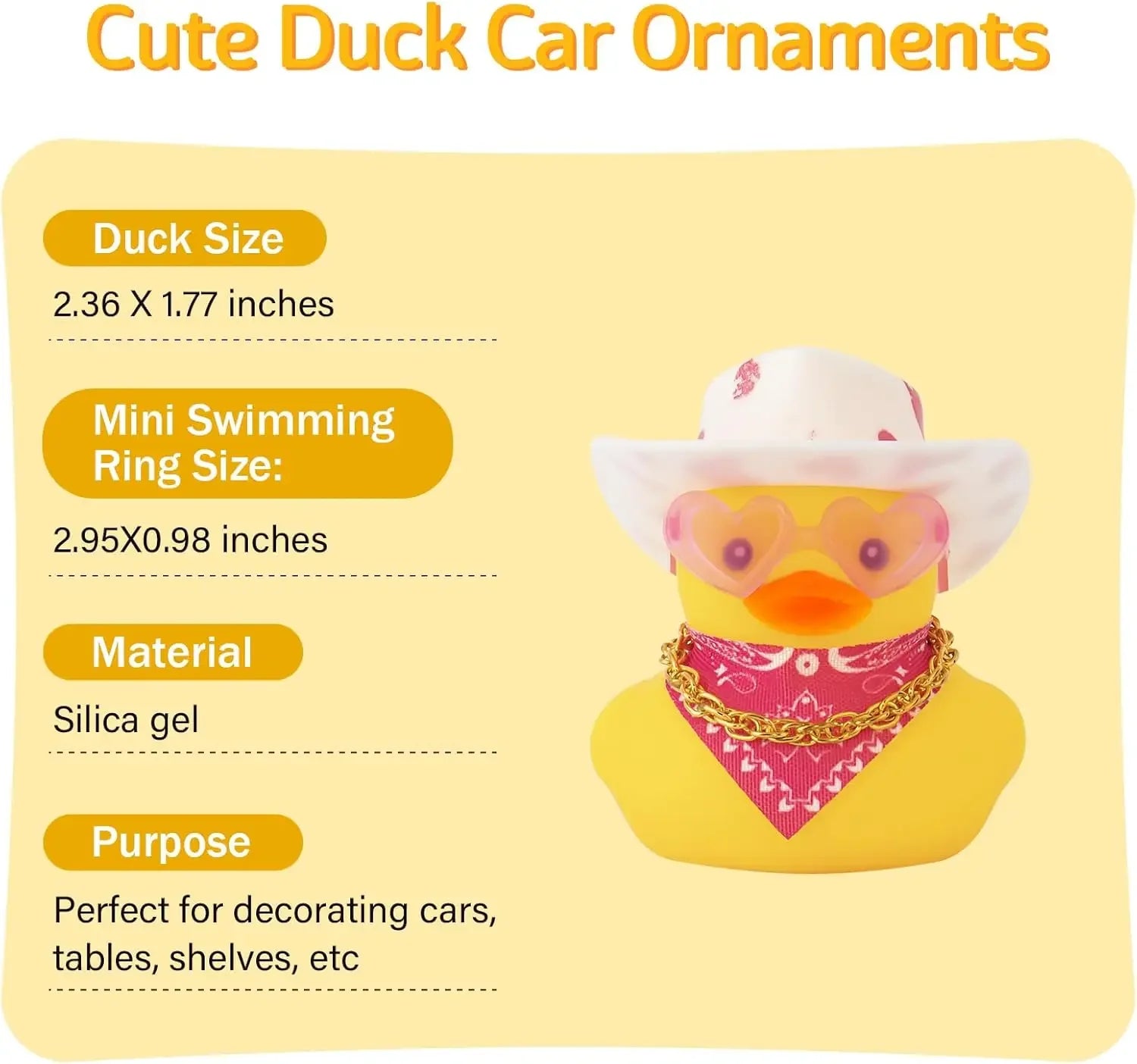 Car Decoration Rubber Cowboy Duck Car Dashboard Decorations Pink Cowboy Hat Rubber Ducks, Duck for Car Ornament Accessories