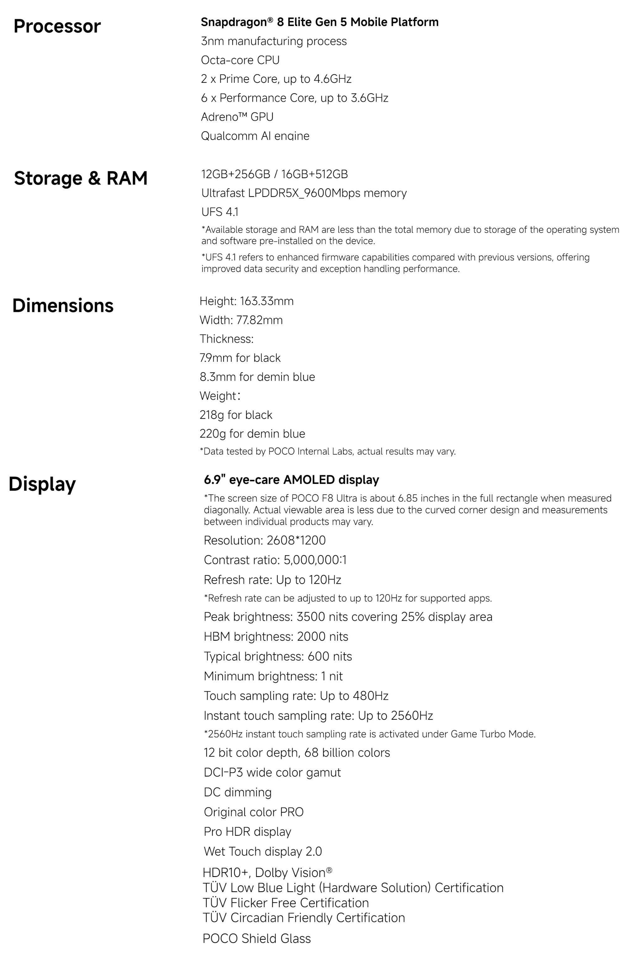 Xiaomi POCO F8 Ultra 5G, 12+256GB Global Version, Dual eSIM 3nm Snapdragon® 8 Elite Gen5 Mobile Platform 6.9" 120Hz Eye-care AMOLED Display 50MP 6500mAh 100W NFC