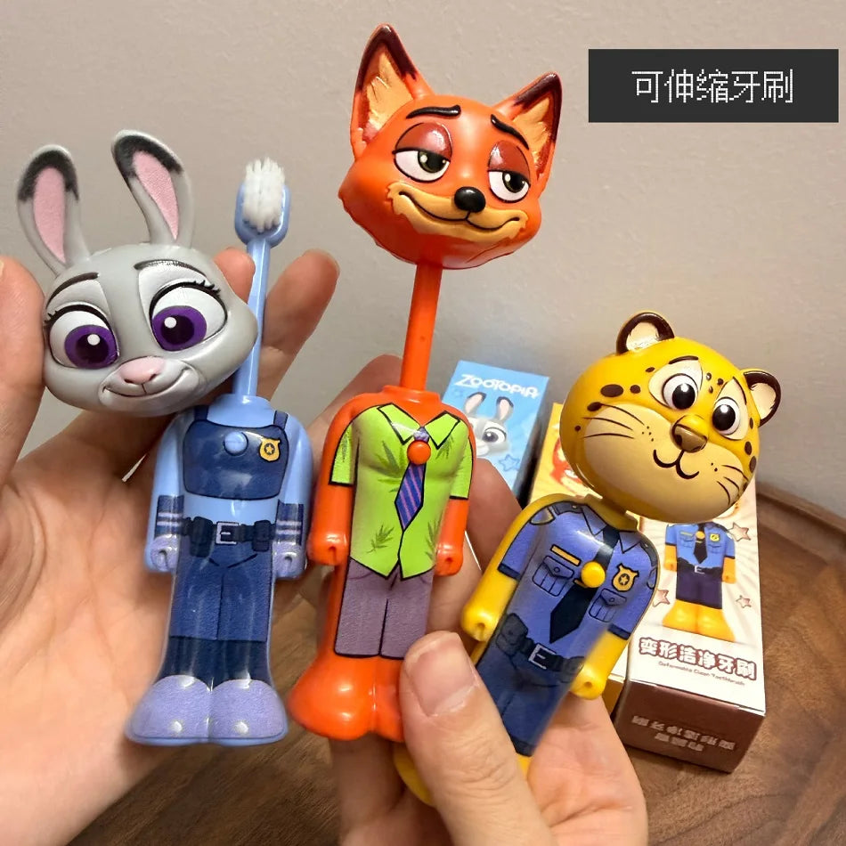 Disney Zootopia Scalable Toothbrush Cute Nick Judy Anime Figures Transformable Soft Bristled Toothbrush Fine Bristled Kids Gifts
