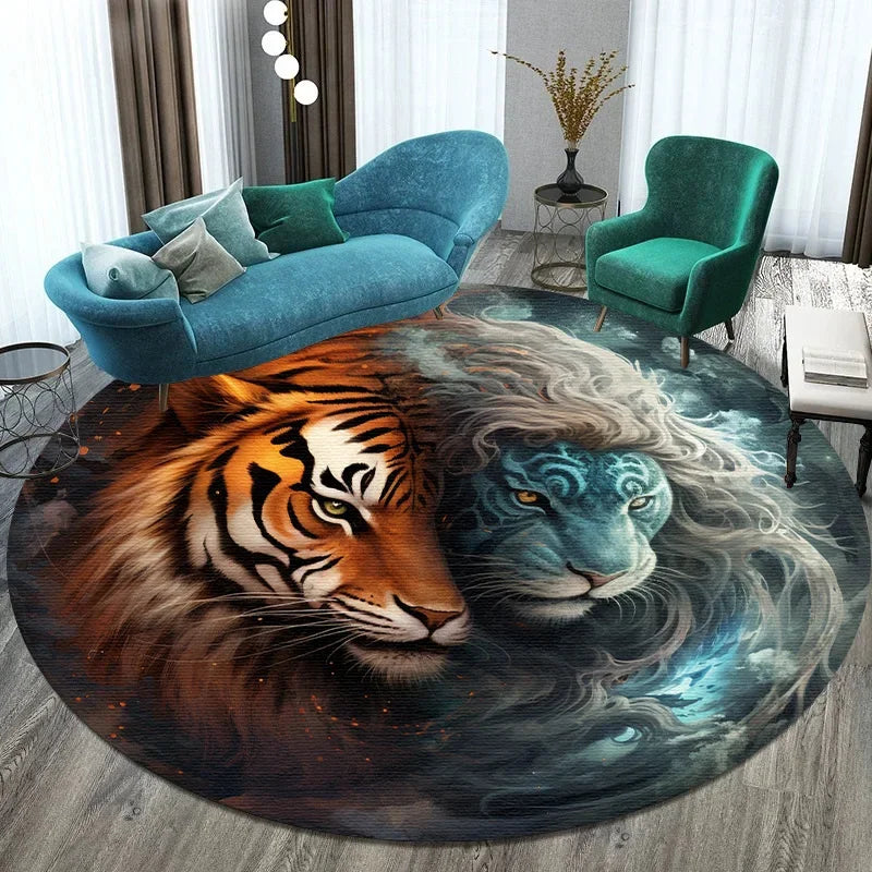 Large Round Carpet Rug Living Room Bedroom Decoration Anti Slip Tree of Life Mat Dragon Lion Tiger Yin Yang Tai Chi Carpet Rugs