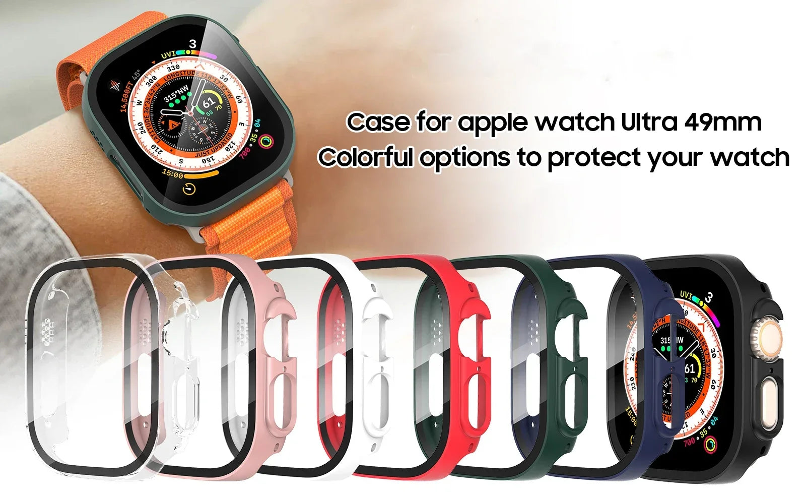HD Tempered Glass+Case For Apple Watch Ultra 3 49mm PC Bumper+Screen Protector Cover iWatch Ultra 2/1 49mm drop resistance Shell