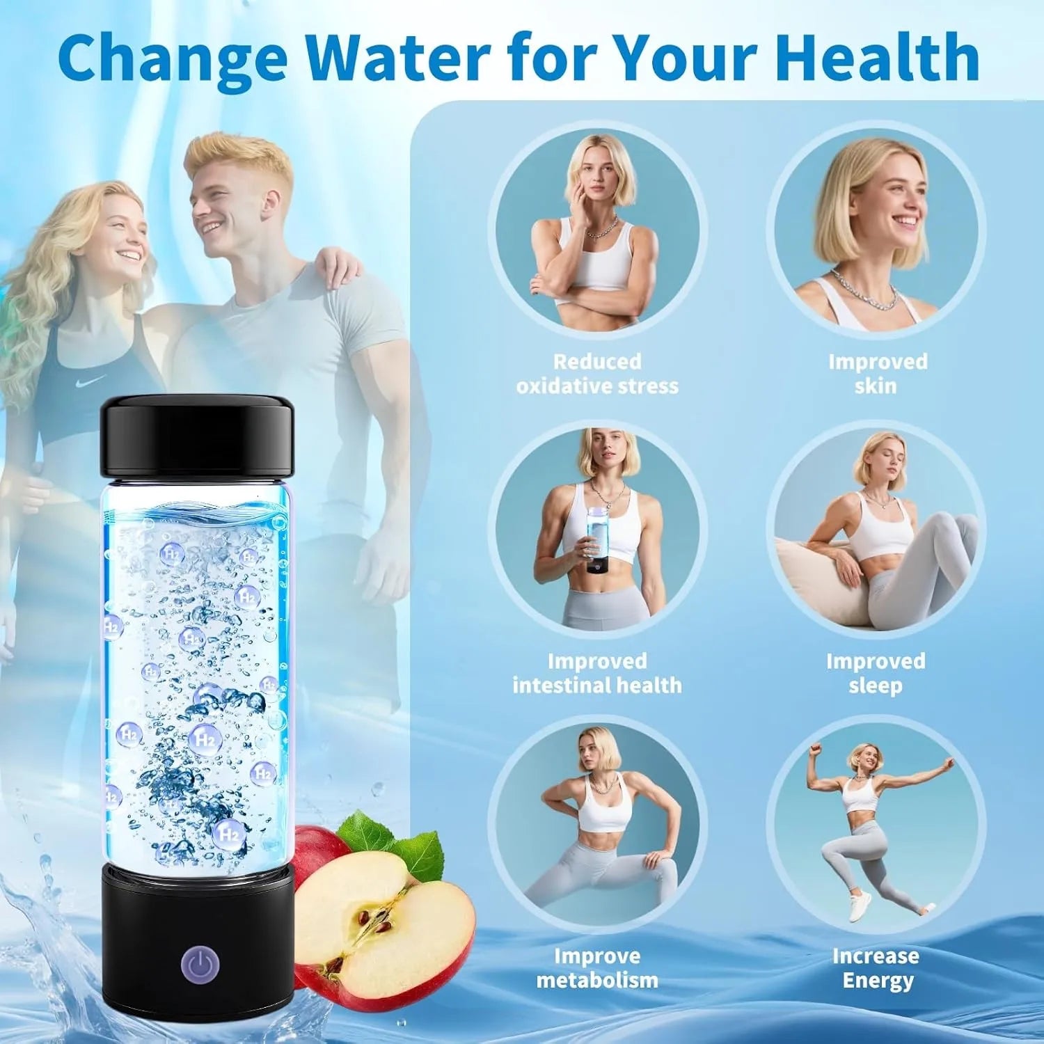 Portable Hydrogen Water Generator Bottle Rechargeable Electric Alkaline Ionizer Cup Hydrogen-Rich Water Health Care