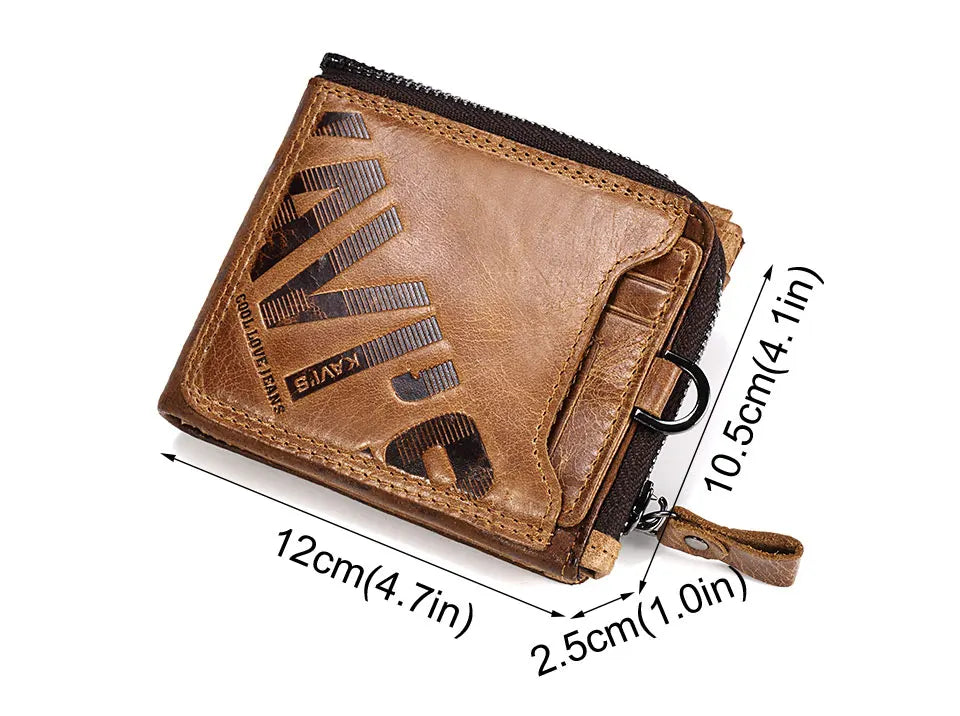 KAVIS Crazy Horse Leather Men Wallets Vintage Cowboy Travel Wallet Card Holder Fashion Coin Purse for Women with Extenal Cardbag