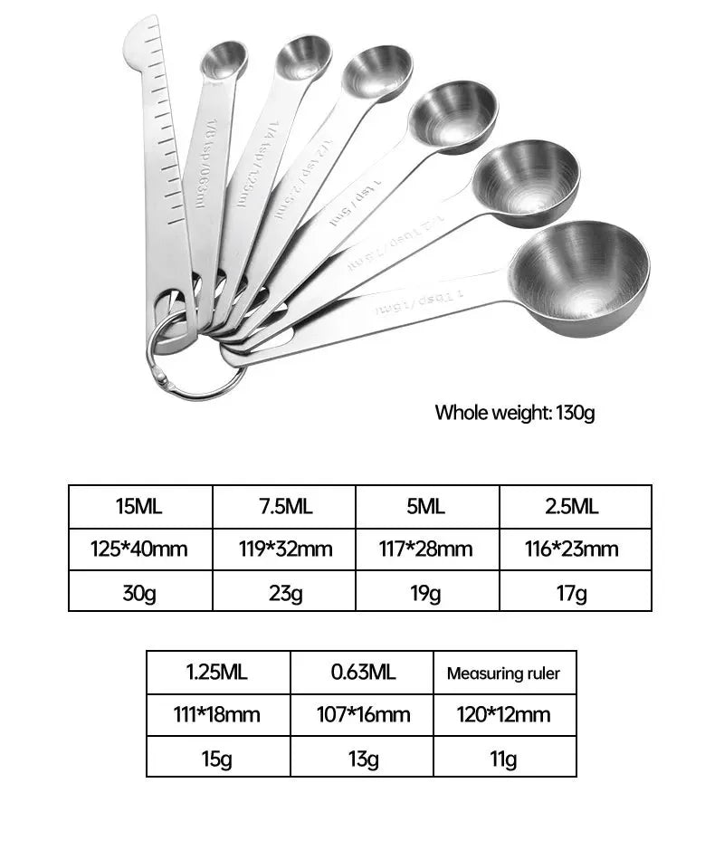 Stainless Steel Measuring Spoon 4/6/7/8 Pcs Set with Scale Measuring Ruler Spoons Coffee Baking Measuring Kitchen Tool Set