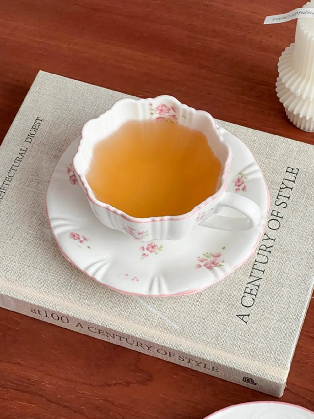 European Pink Cherry Blossoms Mugs Porcelain Cup&saucer Tableware Coffee Mug Dining Table Afternoon Tea Teacup Fruits Juice Cup