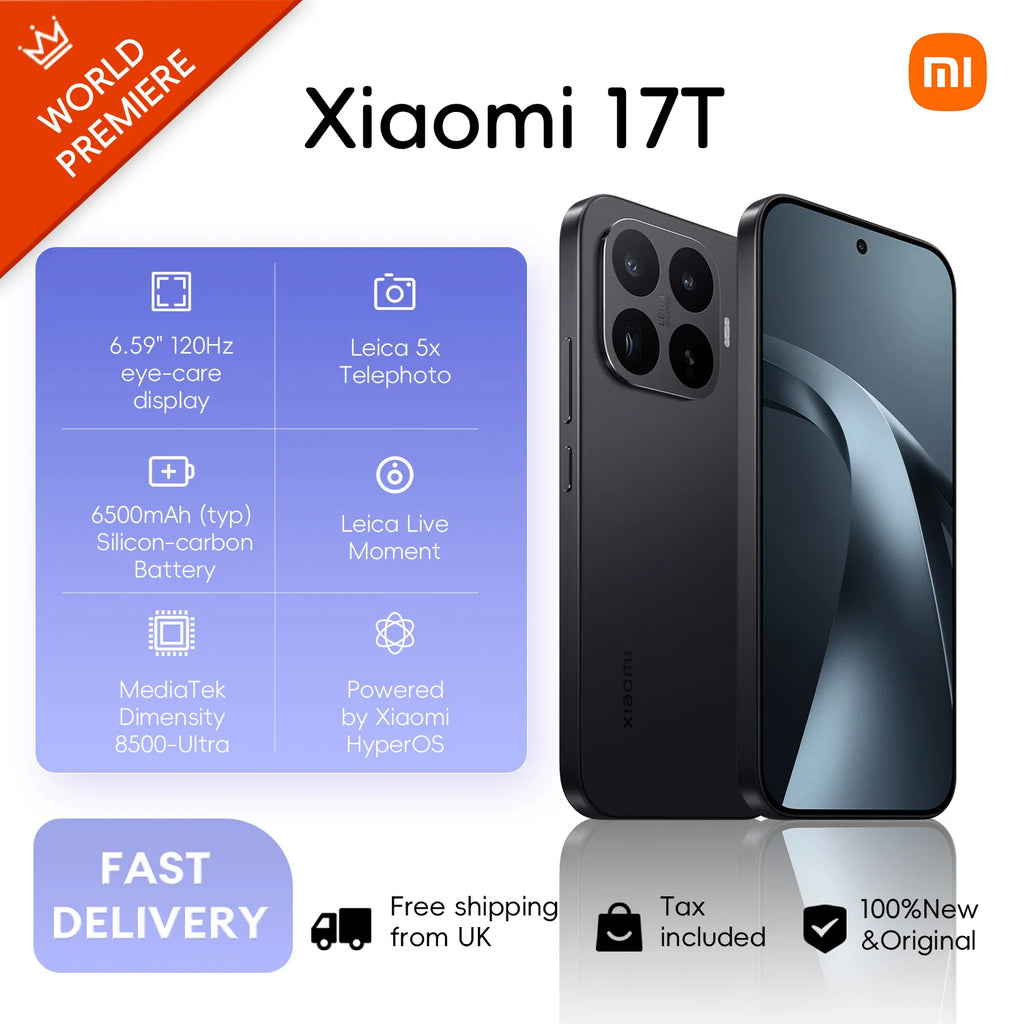 Xiaomi 17T 5G, 12+256GB Global Version, MediaTek Dimensity 8500-Ultra 6.59" 120Hz 1.5K AMOLED Display 6500mAh 67W 50MP Dual eSIM NFC