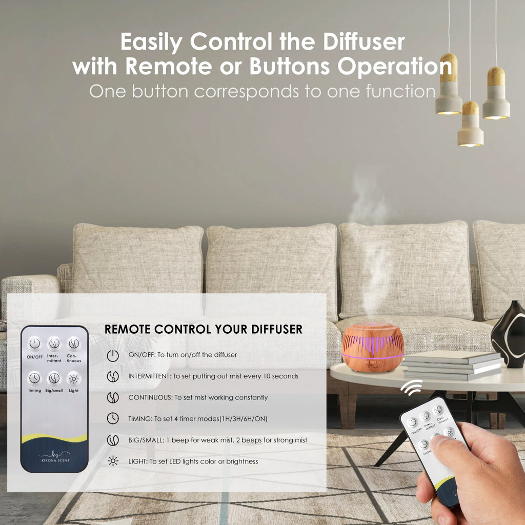 500ML Remote Control Electric Aromatherapy Diffuser with Colorful LED Lamp Essential Oil Air Humidifier Diffuser for Home Office