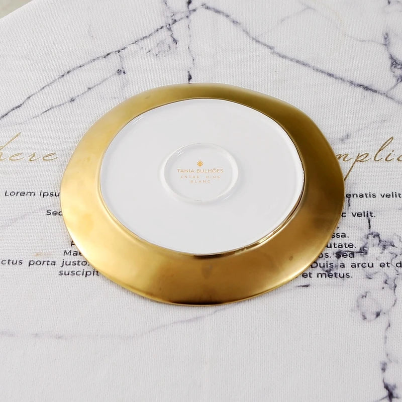 European style gold-plated ceramic Western food plate, hotel Western restaurant, home fruit pastry plate