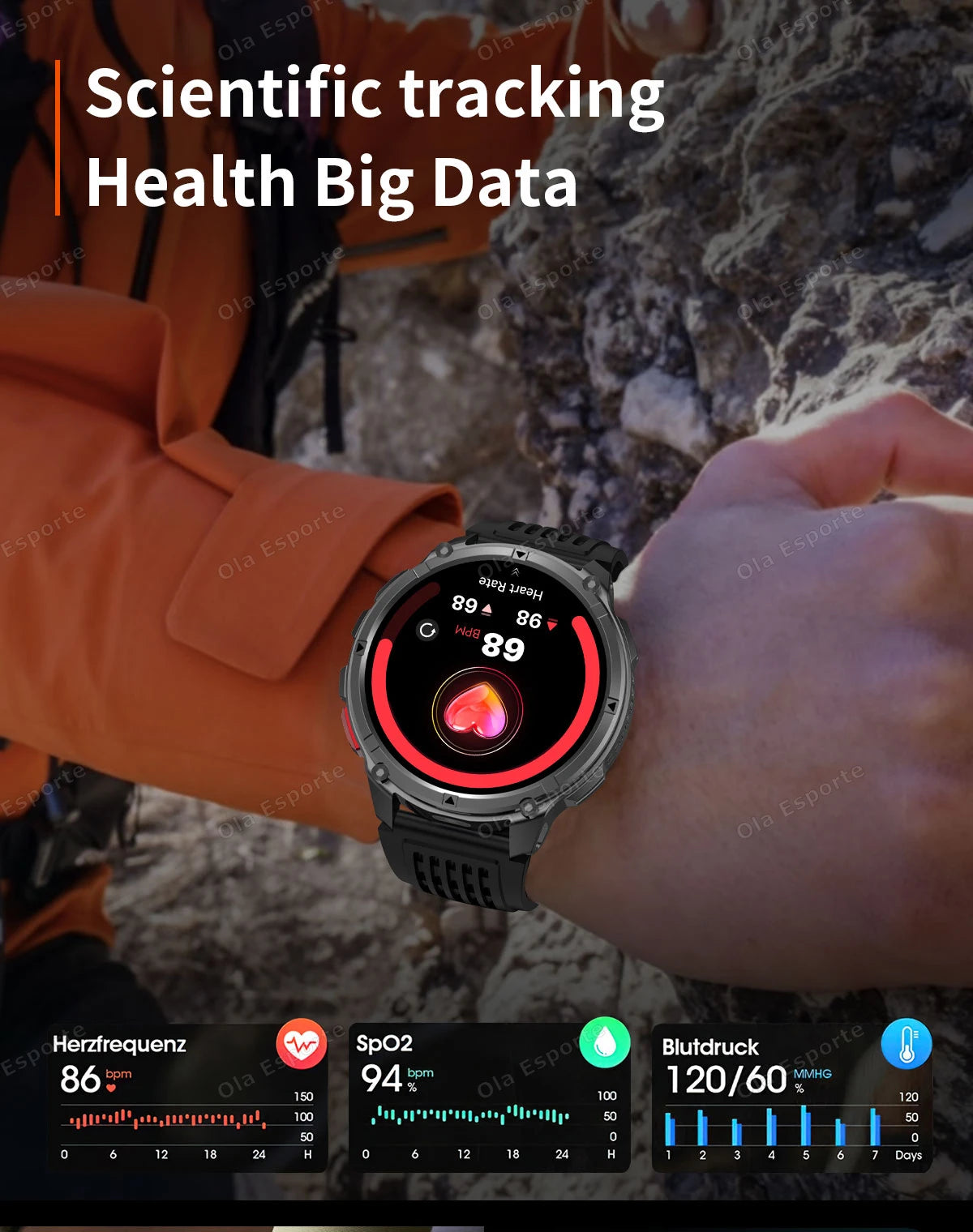 2026 New 1100mAh 1.7 Inch Smart Watch GPS path 5ATM Waterproof Sports Run Hiking Outdoors Compass Flashlight Military Smartwatch