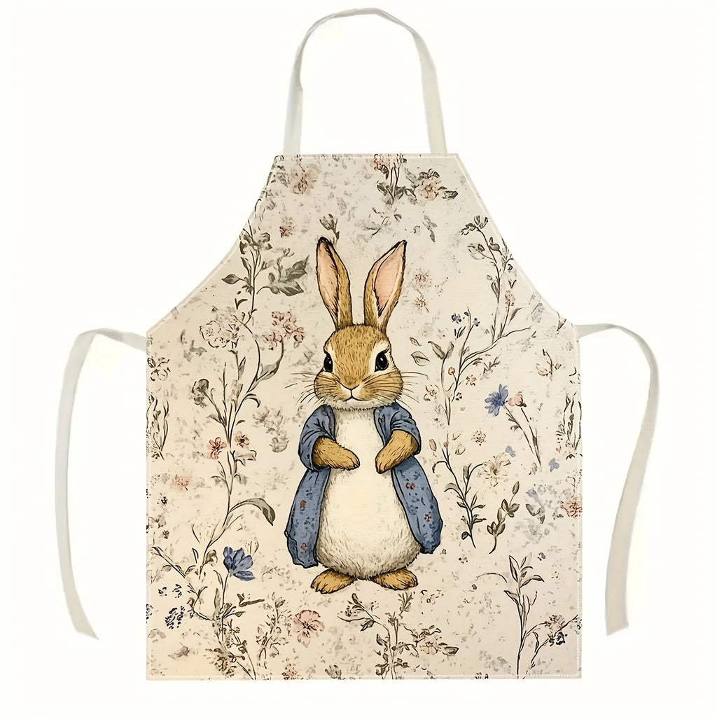 Peter Rabbit Apron Women Kids Kitchen Cooking Baking Chef Linen Cotton Pinafore With Pockets Cartoon Animal Print For Home Party