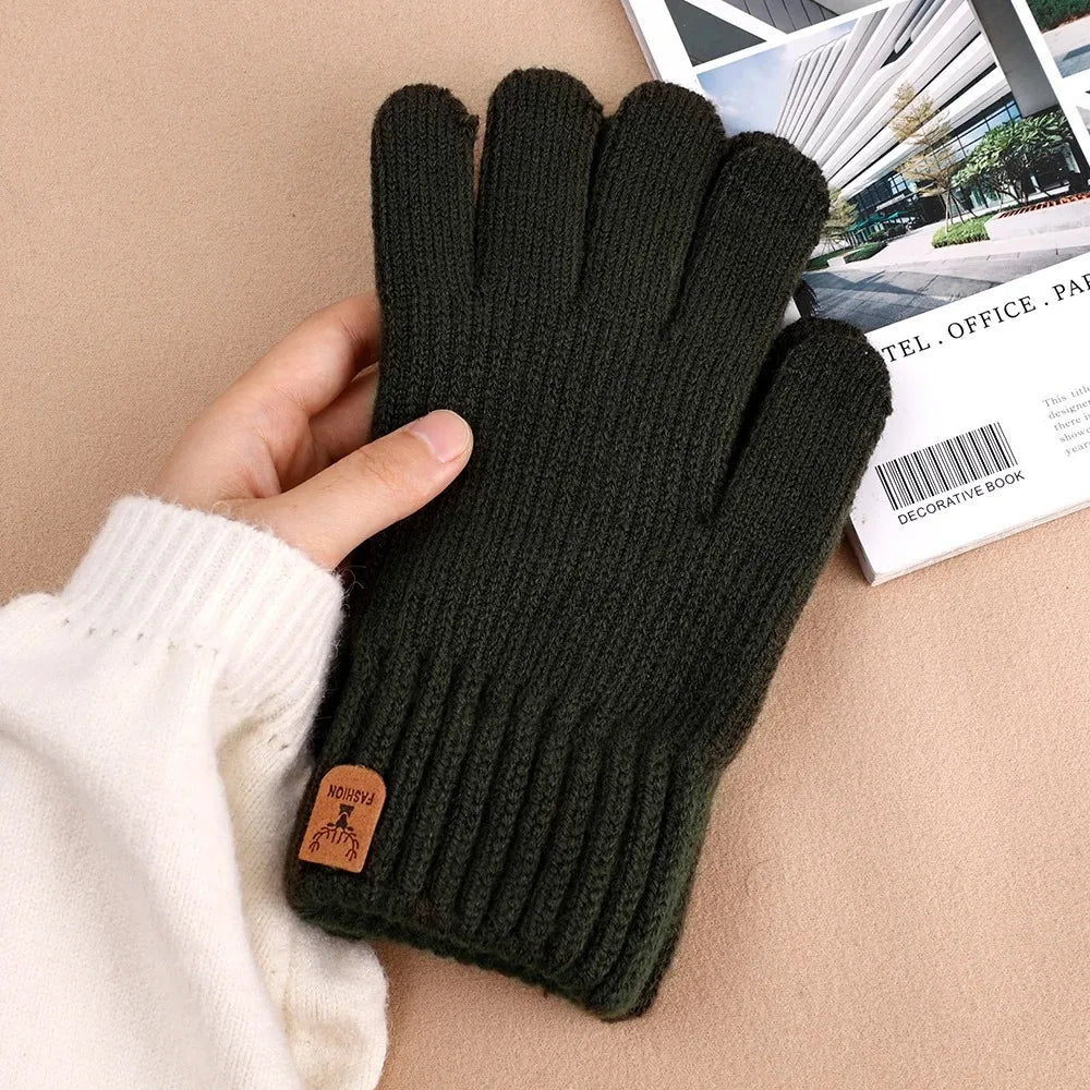 New Men's Warm Full Finger Gloves Winter Touchscreen Plus Fleece Gloves Men Women Thickening Wool Knitted Cycling Driving Gloves