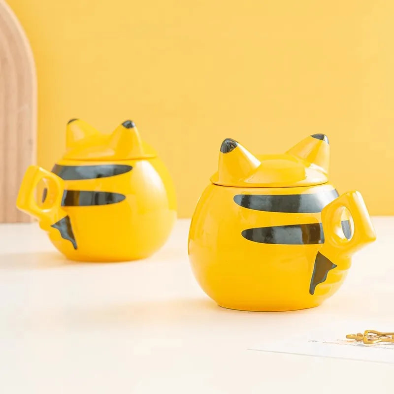 SHUNXIANG 300ml Pokémon Spherical Mug Ceramic Pikachu Cup with Lid Creative and Cute Pattern Cup Gift Desktop Decorative Cup