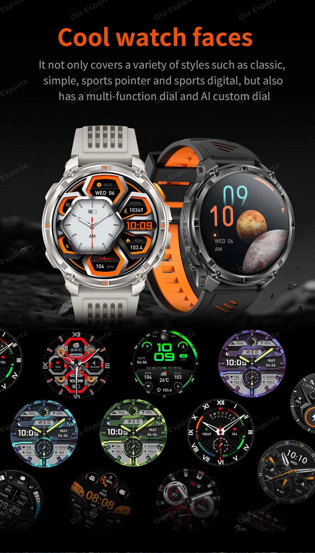 2026 Ultra 1100Mah Battery Military Smart Watch Men 1.7"AMOLED GPS Path 5ATM Waterproof Sports Compass LED Flashlight Smartwatch