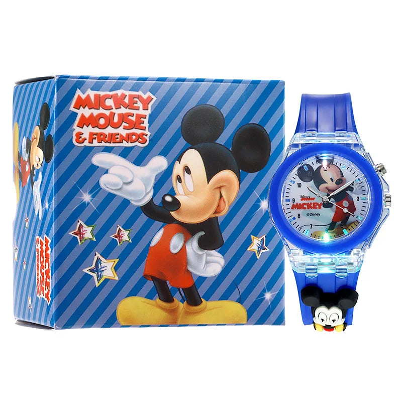 Cartoon Mickey Flash Light Girls Watches with Box Silicone Strap Spiderman Children Watches Kids Student Clock reloj infantil