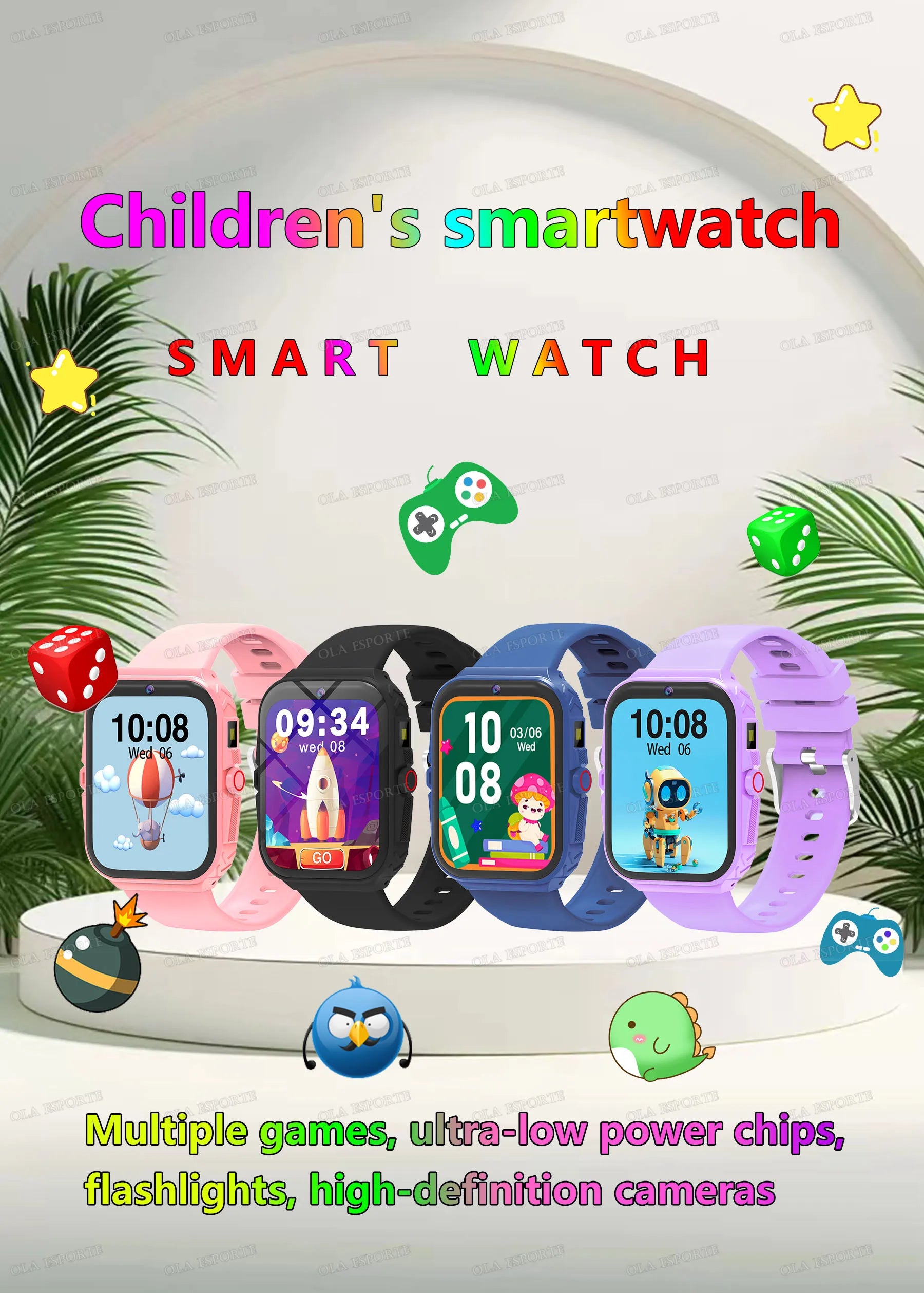 New Smart Watch For Children HD Touch Screen Camera 18 Games Sleep Monitoring Alarm Clock Calculator Birthday Gift Boy Girl HW12