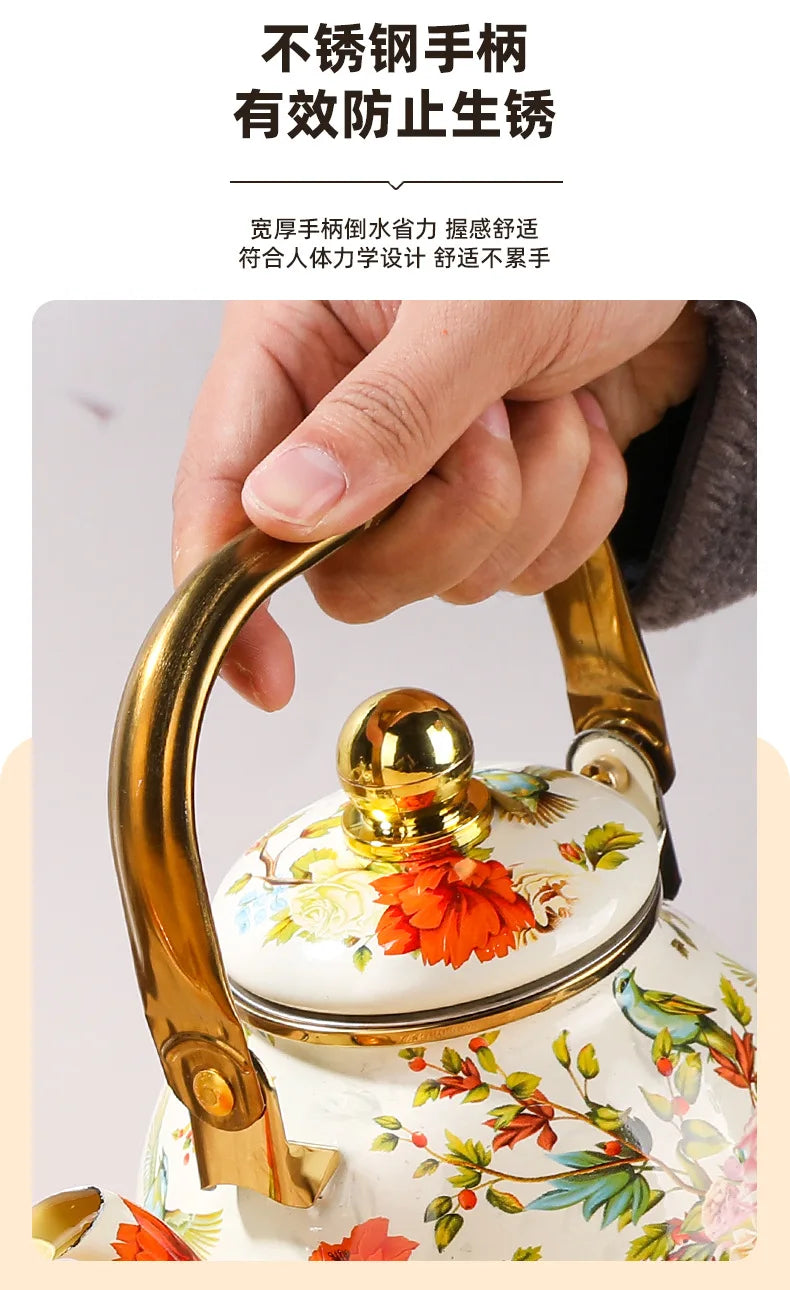 1.2L Household Enamel Boiling Kettle Outdoor Kitchen Cookware Can Make Coffee Milk Boiling Water Kettle