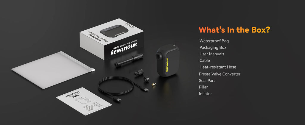 anoutway AT1 Pro Mini Electric pump for Bike Cordless Tire Inflator with Screen 25 Mins Fast Charging 120PSI Max 450mAh Battery
