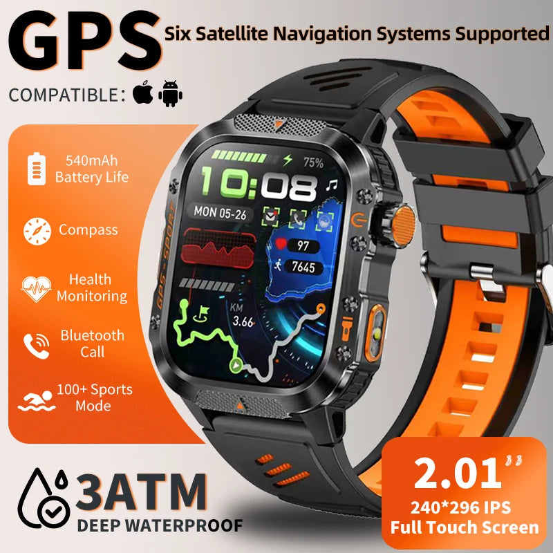 New Military Smartwatch Real GPS Compass Outdoor Smart Watch 3ATM Waterproof Sports Watches for Man Woman Electronics Clock 2025