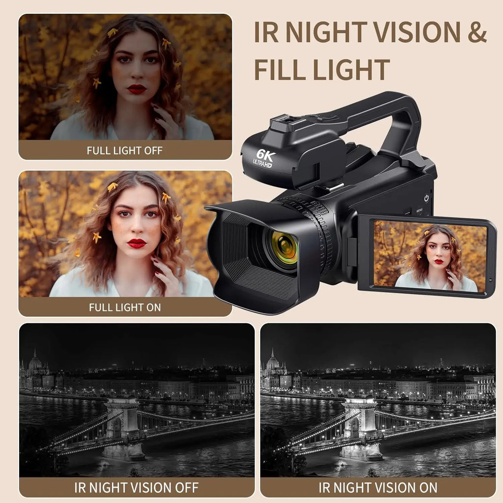4K 60FPS Professional Camcorder for Photography 64MP WiFi Livestream Webcam Video Cameras 18X Digital Zoom YouTube Vlog Recorder