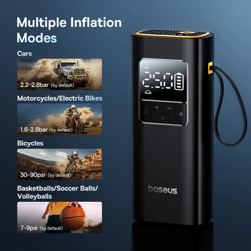 Baseus Wireless Air Pump Portable Tire Inflator Air Compressor with Digital Display for Car Motorcycles Bicycle Electric Pump