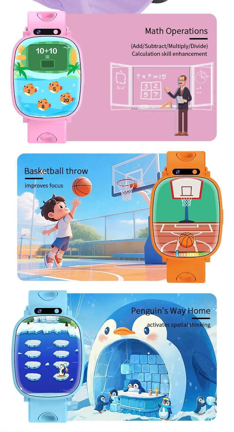 LAXASFIT Kids Smart Watch HD Touchscreen Front Camera Sleep Tracking 18 Educational Games Alarm Clock Holiday Gift For Children