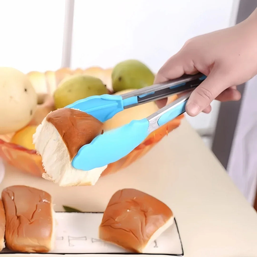 Anti Slip Cooking Serving Tongs Stainless Steel Food Clip Bread Salad Tong Heat-Resistant Barbecue Clips Kitchen Cooking Tool