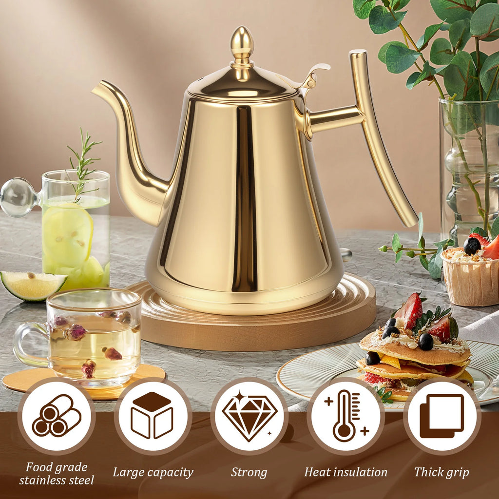 2L Stainless Steel Tea Pot Large Capacity Tea Kettle with Removable Strainer Induction Cookers Gas Stoves Water Pot Drinkware